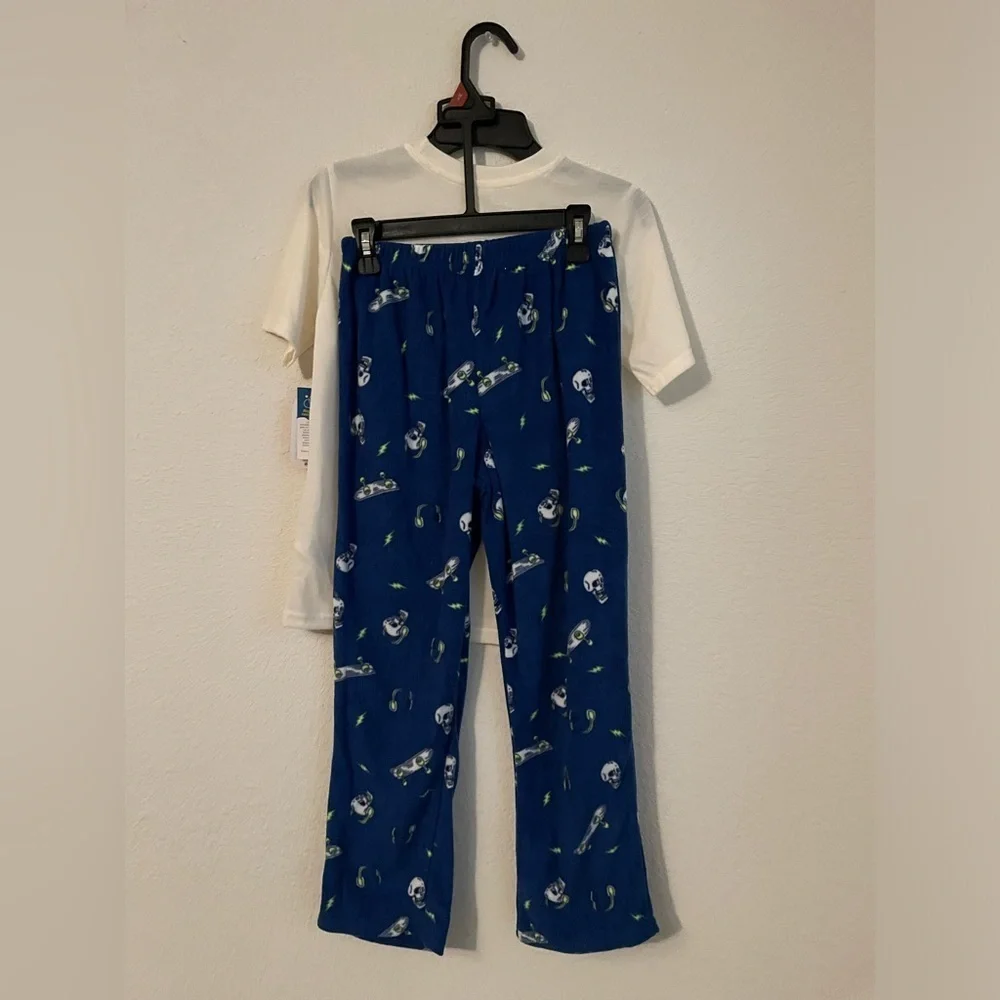 Wonder Nation White and Blue Kids Fleece Pajama Set size XS 4/5-NWT